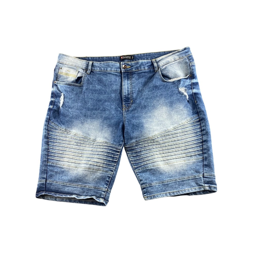 Southpole Mens Denim Shorts‎ Blue Distressed Moto Style Size 46 Y2K